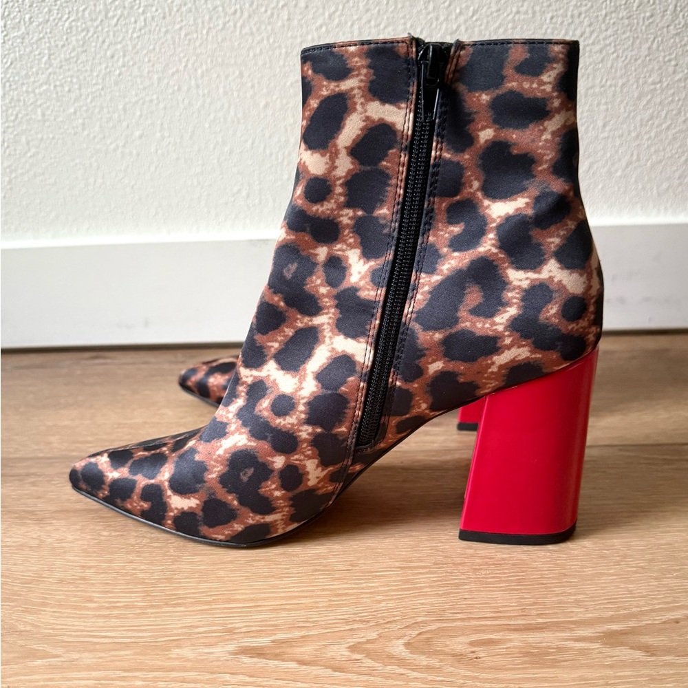 Betsey Johnson Kassie Leopard Fabric Pointed-Toe Ankle Bootie, 9M